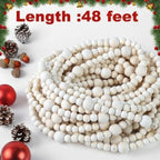 48Ft Christmas Wood Bead Garland Rustic Holiday Decor for Tree (Beige) - Image 2