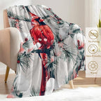 Snowy Red Cardinal Fleece Blanket - Lightweight Soft Cozy Gifts Throw for Animal Lovers,Kids,Women,Winter Snow-Covered Pine Branch Blankets,Home Room Modern Festive Decor 60x80in - Image 3