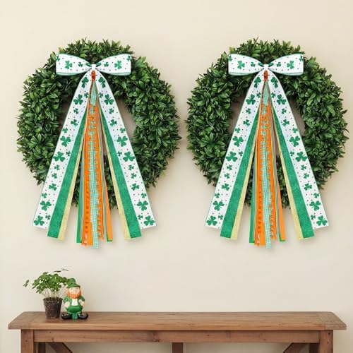 2 Pcs St Patricks Day Clover Ribbon Bow for Wreath Sash for Front Door - Image 5