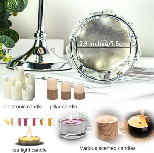 Crystal Tealight Candle Holders Set of 6 (9''/11''/13'') - Elegant Metal & Glass Centerpieces for Stunning Home Decor (Silver) - Image 7