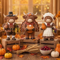 Simgoing 3 Pcs Fall Highland Cow Figurines Pilgrim and Turkey Cow Decor by Simgoing