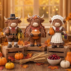 Simgoing 3 Pcs Fall Highland Cow Figurines Pilgrim and Turkey Cow Decor by Simgoing