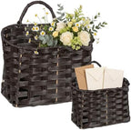 Set of 2 Wicker Wall Baskets for Hanging Storage, Handwoven Boho Wall Organizer, Decorative Wall Mounted Basket Set for Entryway, Mail, Keys, Plants, Flowers & Home Decor, Plastic Rattan Strap by Kultilanda