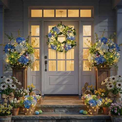 Valery Madelyn 24" Hydrangeas Spring Summer Wreaths for Front Door - Image 3