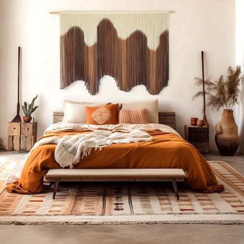 Macrame Wall Hanging Brown Hand-Dyed Ombre Fiber Art Tapestry 57"W*39"L - Image 3