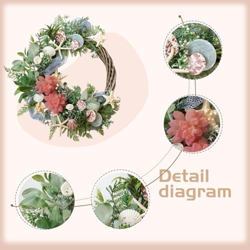 Shell Winter Spring Summer Wreath for Front Door - Image 2