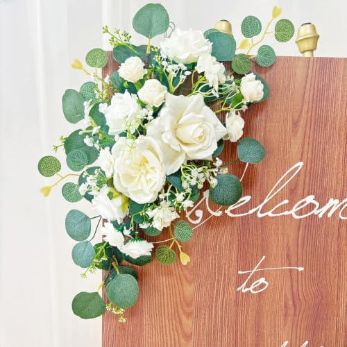 Odouzy Pack of 2 Wedding Arch, Artificial Flowers, Wedding Decor，Flower Garland Be Suited to Banquet, Party, Reception Entrance Welcome Sign and Background Decoration (Milky White) - Image 3