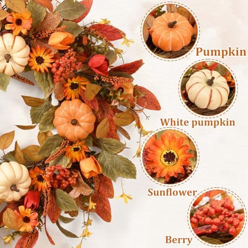 Waipfaru 26" Fall Wreaths for Front Door Outside, Fall Decorations for Home - Image 3