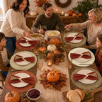 18 Piece 15 Inch Decorative Boho Table Placemats, 6 Set Round Braided Woven Place Mats in Brown Orange Beige White with Rust Napkins and Wood Bead Tassel Rings for Fall Thanksgiving Dining - Image 5
