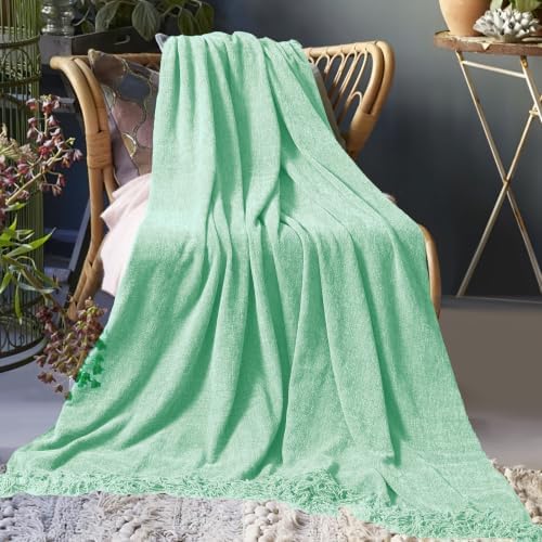 Chenille Throw Blanket for Couch 50" x 60", Mint Green - Image 5