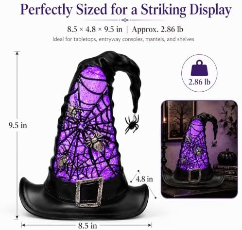 Halloween Witch Hat Snow Globe Lantern with Swirling Glitter, Purple Light - Image 4