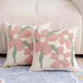 Summer Floral Throw Pillow Covers 18x18 Inch Set of 2, Chenille Embroidered Pillowcase with 3D Tufted Pink Flowers Sage Green Leaves, Boho Decorative Cushion Covers for Couch Sofa Bed by CITYJUN