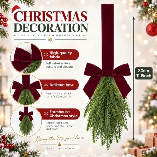 Burgundy Teardrop Swag 6 Pcs Christmas Cabinets Chair Ornament - Image 2