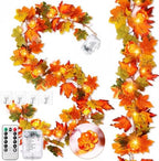 VIHOSE 2 Pack Fall Maple Leaves Thanksgiving Garland 11.5ft, Orange Green by VIHOSE