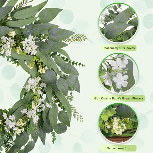 30inch Eucalyptus Wreath for Front Door - Large Artificial Greenery Outdoor Wreath, Spring Summer Decor Door Wreath with Olives Leaves,Mixed Berry for Porch,Window, Farmhouse, Home,Holiday, Hanging - Image 4