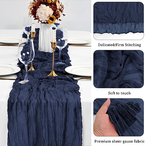 20 Pack Navy Blue Table Runners 10Ft Cheesecloth Table Runner Boho Gauze Cheese Cloth Table Runner Romantic Long Sheer Fabric Table Runners for Wedding Party Bridal Shower - Image 3