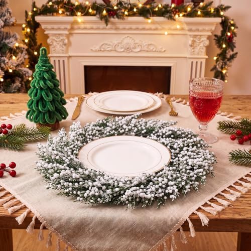 Christmas Cedar Placemats Set of 6 Artificial Round Wreath Charger - Image 4