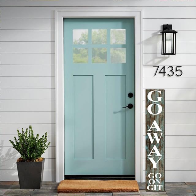 SRongmao 8x63inch Tall Go Away Go On Git Vertical Sign for Front Porch Standing Unwelcome Signs Vertical Hanging Wooden Go Away Sign for Front Door Home Decoration Farmhouse Decor Outdoor Indoor - Image 3