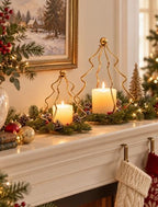 NUPTIO Christmas Tree Candle Holders: Gold Lanterns Set of 2 with Wreaths - Image 2