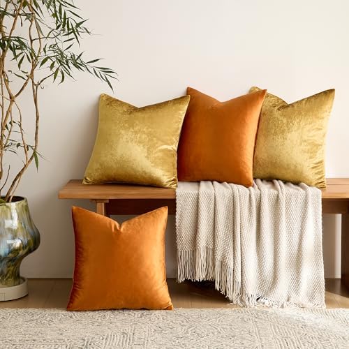 GIGIZAZA Pack of 4 Decorative Velvet Pillow Covers 18x18 Orange Gold - Image 2
