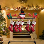 YEAHOME Christmas Stocking Holder Stand, Metal Freestanding Stocking Stand with Snowman Red Bird Xmas Gifts Box, 5 Hooks Stocking Hanger for Christmas Decorations Indoor Home Living Room Fireplace - Image 2