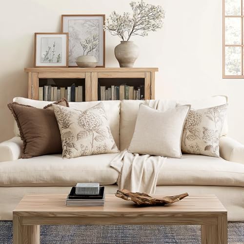 Set of 2 Euro Floral Pillow Covers 24x24 Inch Light Brown - Image 4
