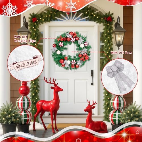 Christmas Wreaths for Front Door Decor Flower, 20" Peppermint - Image 3