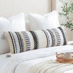 NUYECY Chenille and Cotton Long Pillow for Bed, Striped Textured Boho Lumbar Throw Pillow Cover 14x36, Neutral Accent Decorative Extra Long Body Pillow Case for Couch, Sofa, Bedroom, Grey - Image 5
