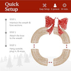 Best Choice Products 60in Pre-Lit Outdoor Christmas Wreath Decoration, LED Metal Holiday Decor for Home Exterior, Garden w/ 206 Lights, Bow - Gold/Red - Image 4