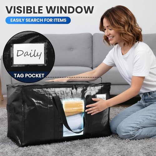 TAILI 12 Pack Black Extra Large Moving Bags,Storage Bag with Visible Window - Image 5