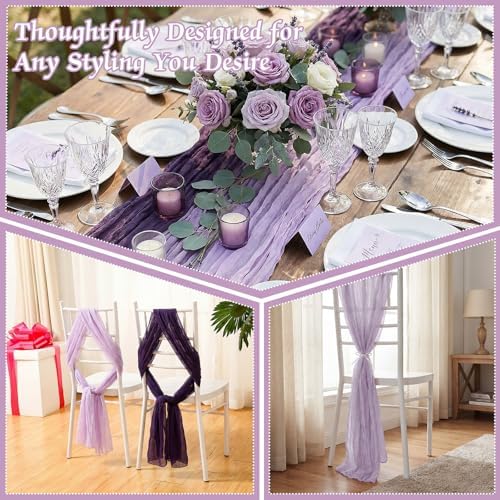 Remagr 12 Pcs Gradient Purple Cheesecloth Gauze Table Runners - Image 5
