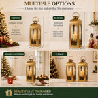Christmas Decorative Lantern Gold Metal Candle Holder 16'' Tempered Glass - Image 4