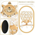 Set of 3 Gold Crystal Tea Light Candlestick Holders Flower Shape with Crystal Pendant Bowl Votive Metal Candle Holder for Table Centerpieces Wedding Home Decor (Set of 3, Gold) - Image 3