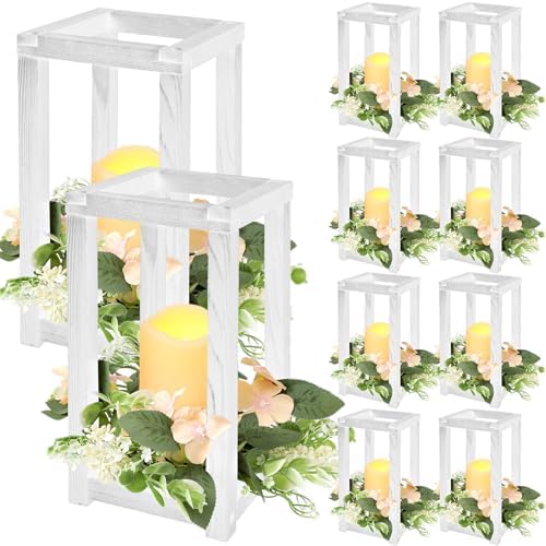 Hushee 30 Pcs Wooden Wedding Lantern Centerpiece Candles Wreaths Set,Yellow by Hushee