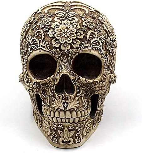UJOY Creative Skull Flowers Sculpture 8.1'' Human Head Skeleton Statue Collectible Halloween Decoration Home Decor - Image 6
