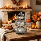 Stacked Glass Pumpkin Decor, Fall Halloween Table Centerpiece, Black - Image 4