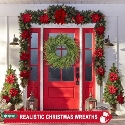 26 Inch Realistic Christmas Wreath, Soft Bendable Christmas Wreaths for Front Door,Winter Wreaths for Front Door, Outdoor Christmas Wreath for Wall Windows,Christmas Thanksgiving Decorations Indoor - Image 2