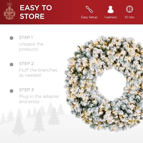 Best Choice Products 36in Large Flocked Artificial Pre-Lit Fir Christmas Wreath Holiday Accent Decoration w/ 150 2-in-1 LED Lights, 300 PVC Tips - Image 5