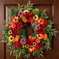 Artificial Fall Wreath for Front Door, 23 Inch Autumn Wreaths with Sunflowers, Eucalyptus Leaves for Indoor Outdoor Home Front Door Wall Window Decor Festival Celebration by SENCOS