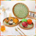 3 Pack Round Rattan Tray with Mother of Pearl Inlay - Image 7