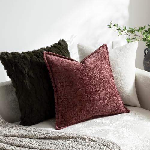 DEZENE Pack of 2 Christmas Burgundy Fall Decorative Throw Pillow Covers 22x22 Cozy Soft Chenille Accent Vintage Square Couch Pillow Covers for Home Decor Bed Sofa Living Room - Image 4
