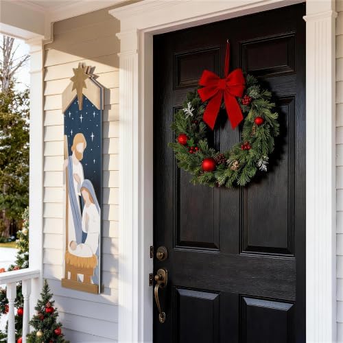 Glitzhome 42"H Christmas Double Sided Nativity Porch Sign,Wooden Porch Decor with Gold "JOY to the World", Xmas Welcome Sign for Front Door Indoor Outdoor Holiday Decorations - Image 7