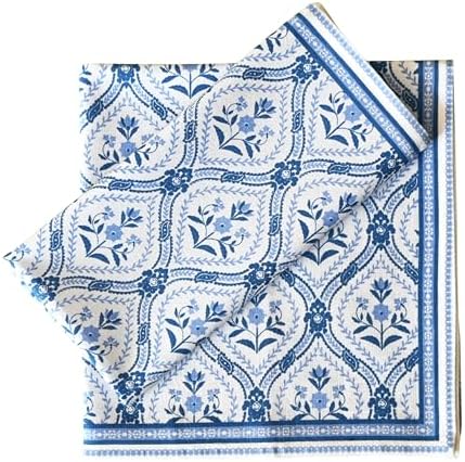 FINGERCRAFT Cloth Napkins Set of 12 Cotton Linen, 20x20 Inch, Damask Blue - Image 2