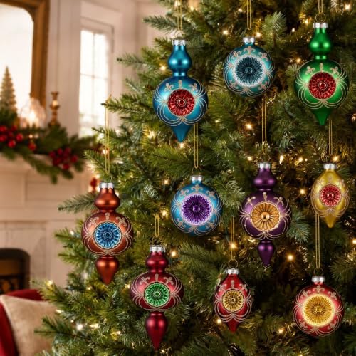 Soulchen 10 Pcs Vintage Glass Christmas Ornaments, Glitter, Retro - Image 2