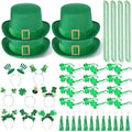 Kenning 48 Pcs St Patricks Day Accessories Party Favors Set, St Patty's Day Decorations, Leprechaun Hat Irish Headband Shamrock Glass Necklace Foil Horn for Saint Patricks Party Supplies Parades Gifts by Kenning