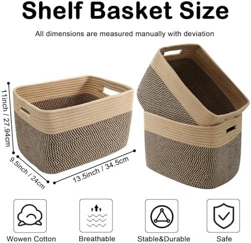 3 Pack Woven Baskets,Storage Baskets for Shelves with Handles - Image 2