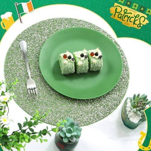 15" Green Rhinestone Round Placemats Set of 4 - Image 5