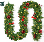 Christmas Garland with Lights, 9Ft Prelit Garland, 8 Light Modes & Timer by Brightown