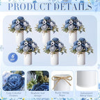 Domensi 6 Sets Wedding Centerpiece for Table Decoration Dusty Blue Artificial Fake Rose Flower with Metal Vase Faux Silk Rose Bouquet Floral Arrangement for Bridal Shower Home Dining - Image 5