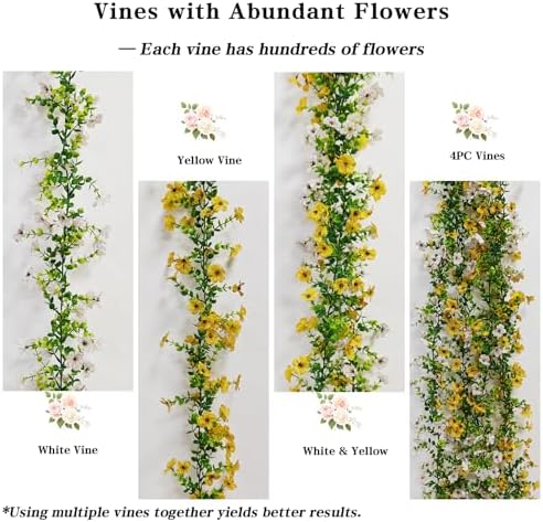 4 Pcs Faux Flowers Garland Plant, Artificial Vines Hanging Flowers Leaves Greenery Garland for Wedding Backdrop Arch Wall Decor, 6 Feet/pcs UV Resistant Indoor Outdoor - Image 4